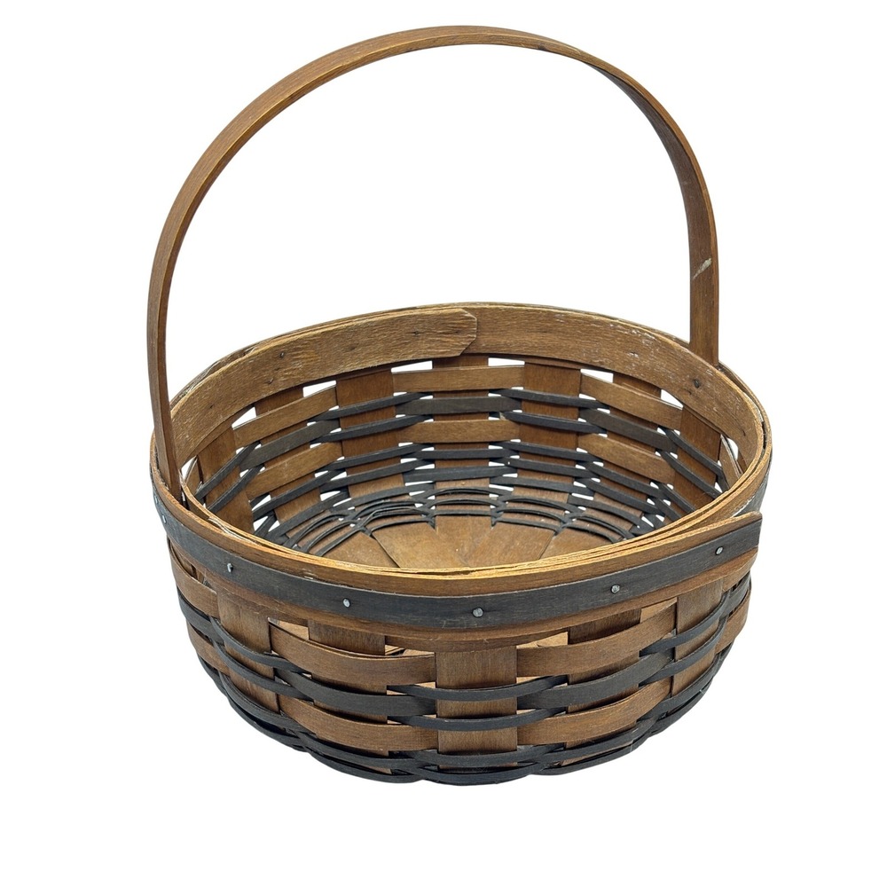 Longaberger 1989 Handwoven Round Basket with Handle Brown Vintage USA Made